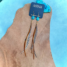 Turquoise & Mini Feather Earrings - Grizzly & Fawn/Gold