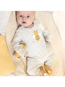 Crochet Bee applique Grey Baby Romper by Albetta Long Sleeve
