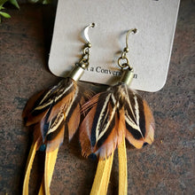 Tassel Earrings - Feather Mini Earrings - Gold Leather & Pheasant Feathers