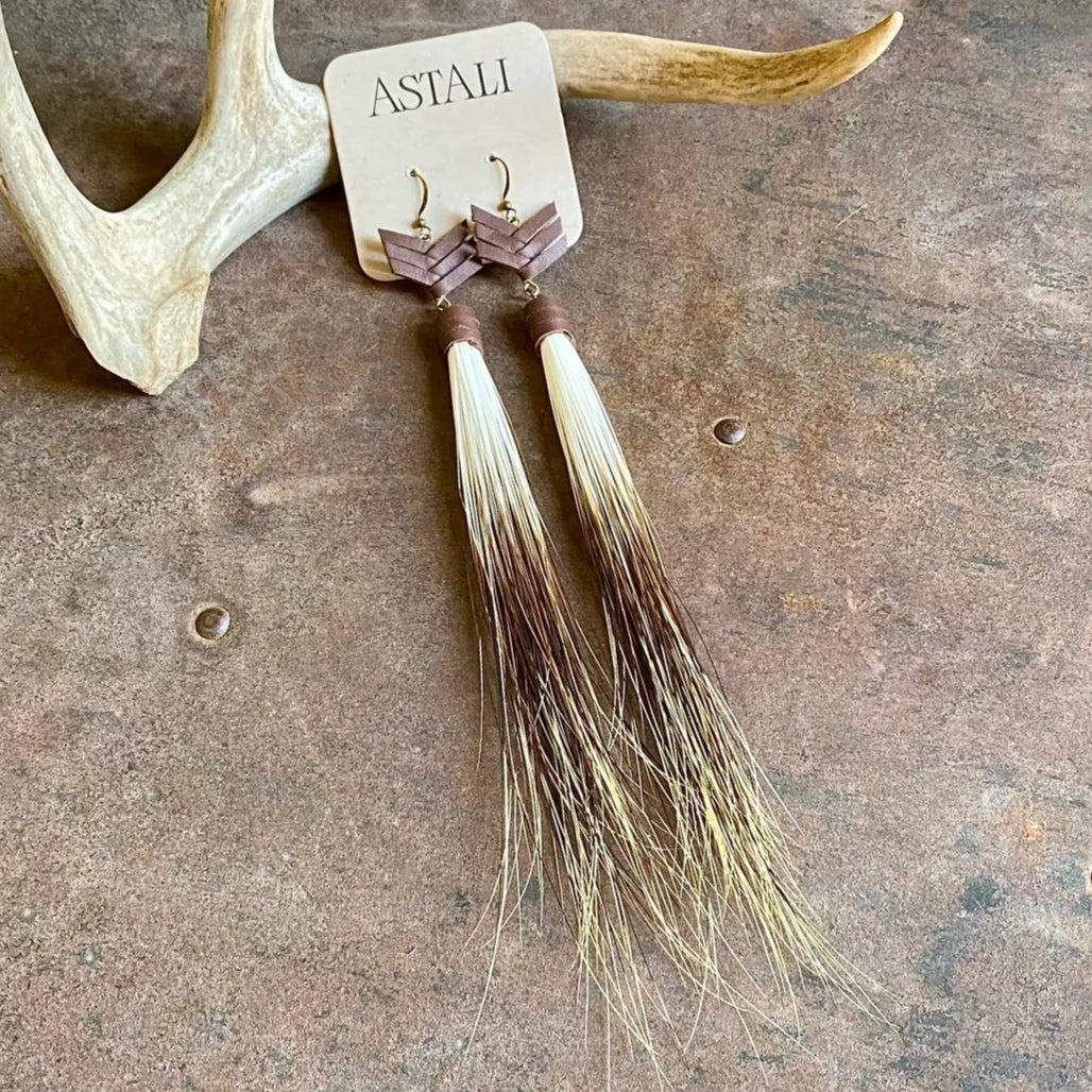 Porcupine Hair Earrings, Leather Chevron, Ombre Fringe