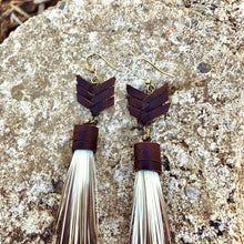 Porcupine Hair Earrings, Leather Chevron, Ombre Fringe