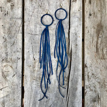 Hoop Tassel Earrings - Cadet Blue, Long Leather Earrings
