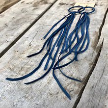 Hoop Tassel Earrings - Cadet Blue, Long Leather Earrings
