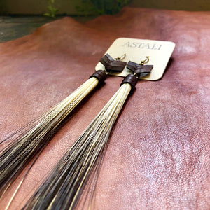 Porcupine Hair Earrings, Leather Chevron, Ombre Fringe