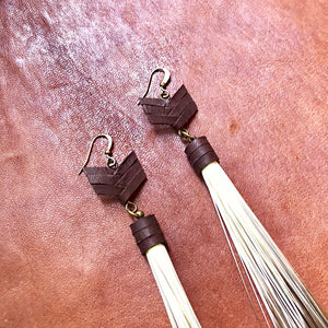 Porcupine Hair Earrings, Leather Chevron, Ombre Fringe