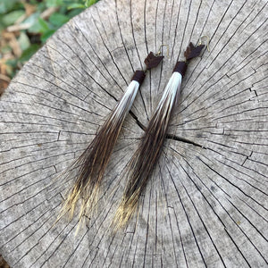 Porcupine Hair Earrings, Leather Chevron, Ombre Fringe
