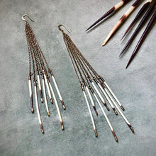 Porcupine Quill Fringe Earrings, Black/Brown & Ivory/White