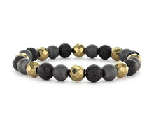 Black Lava and Hematite Beaded Stretch Bracelet