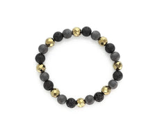 Black Lava and Hematite Beaded Stretch Bracelet