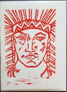 Block Printed Handmade 5x7" BLANK CARDS - Indian Chief