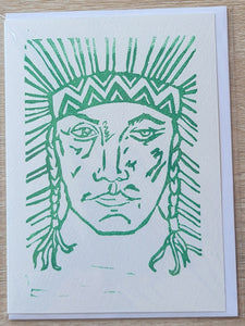 Block Printed 5x7" BLANK CARDS - Indian Chief