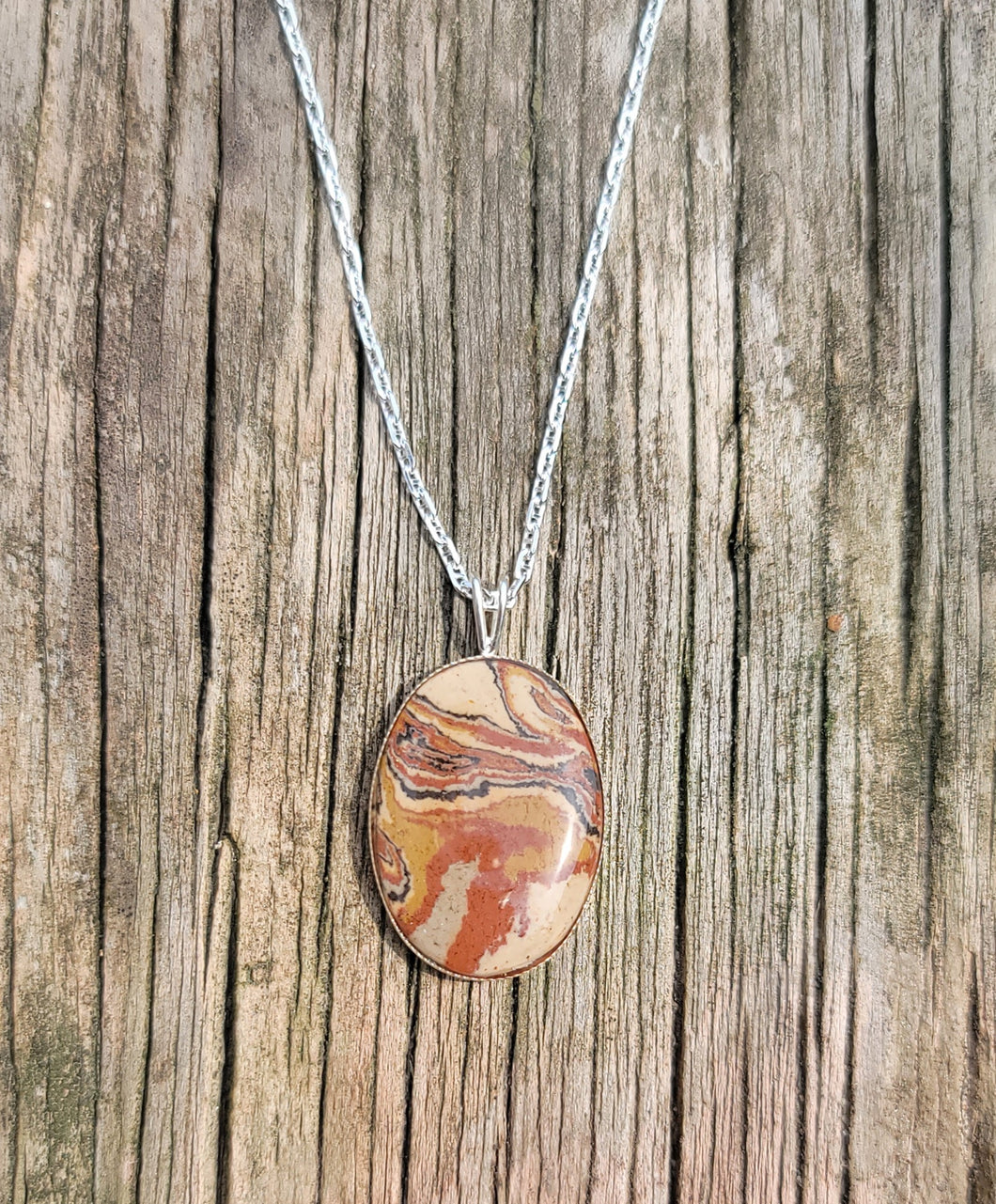 Handmade Necklace with Gay Head Clay in Resin with Sterling Silver Chain