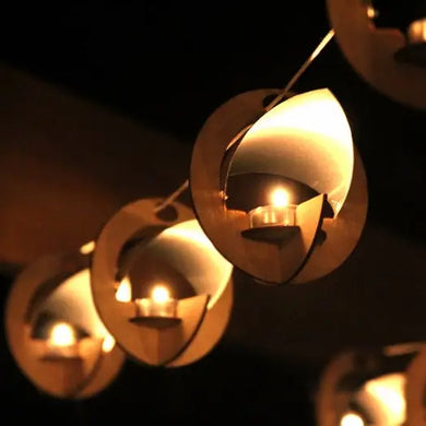 Puzzle - Sky boats: Hanging Lantern String Lights. Tealight Candle Lit Kits with Tin Reflectors