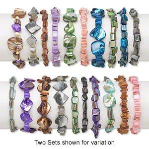 Bracelet mixed gems, stretch, mother-of-pearl shell, Solid color bracelet