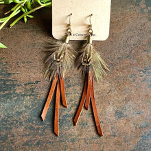 Feather Mini Earrings - Rust Leather & Pheasant Feathers