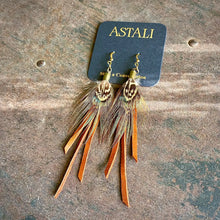 Feather Mini Earrings - Rust Leather & Pheasant Feathers