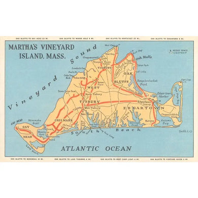Vintage Postcard Stickers - Sticker Map of Martha's Vineyard