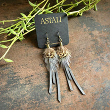 Feather Mini Earrings - Charcoal Leather & Pheasant Feathers