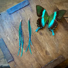 Mini Feather Earrings - Green & Turquoise Grizzly/Silver