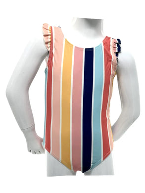 Girl's Ruffle Around Shoulder Upf 50+ Multi Stripe - Size3-4 / 5-6 / 7-8