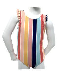 Girl's Ruffle Around Shoulder Upf 50+ Multi Stripe - Size3-4 / 5-6 / 7-8