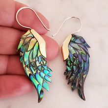 Carved Abalone Shell Wing Earrings .925 Sterling Silver Hook