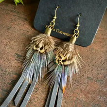 Feather Mini Earrings - Charcoal Leather & Pheasant Feathers
