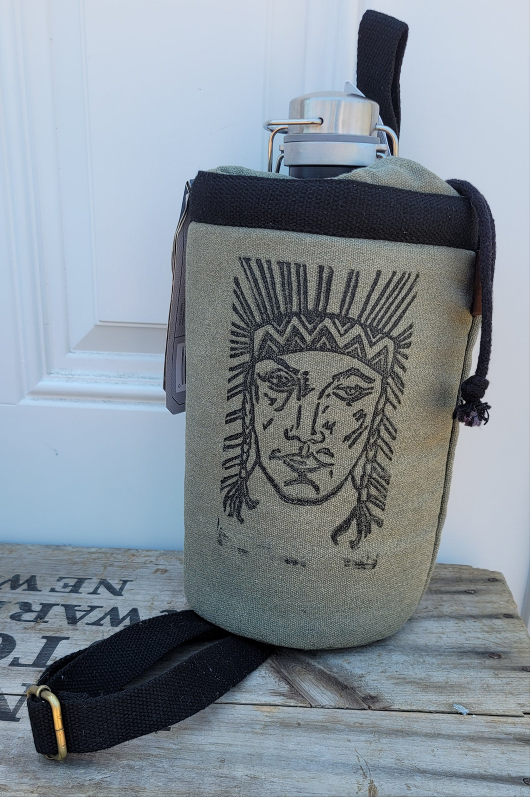 Block Printed Growler 64 oz. with Insulated Tote with Shoulder Strap