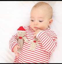 Crochet Gingerbread Man appliqué red and White Striped Romper by Albetta Long Sleeve