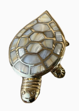 Beautiful Brass Turtle Box with Mother of Pearl Inlay