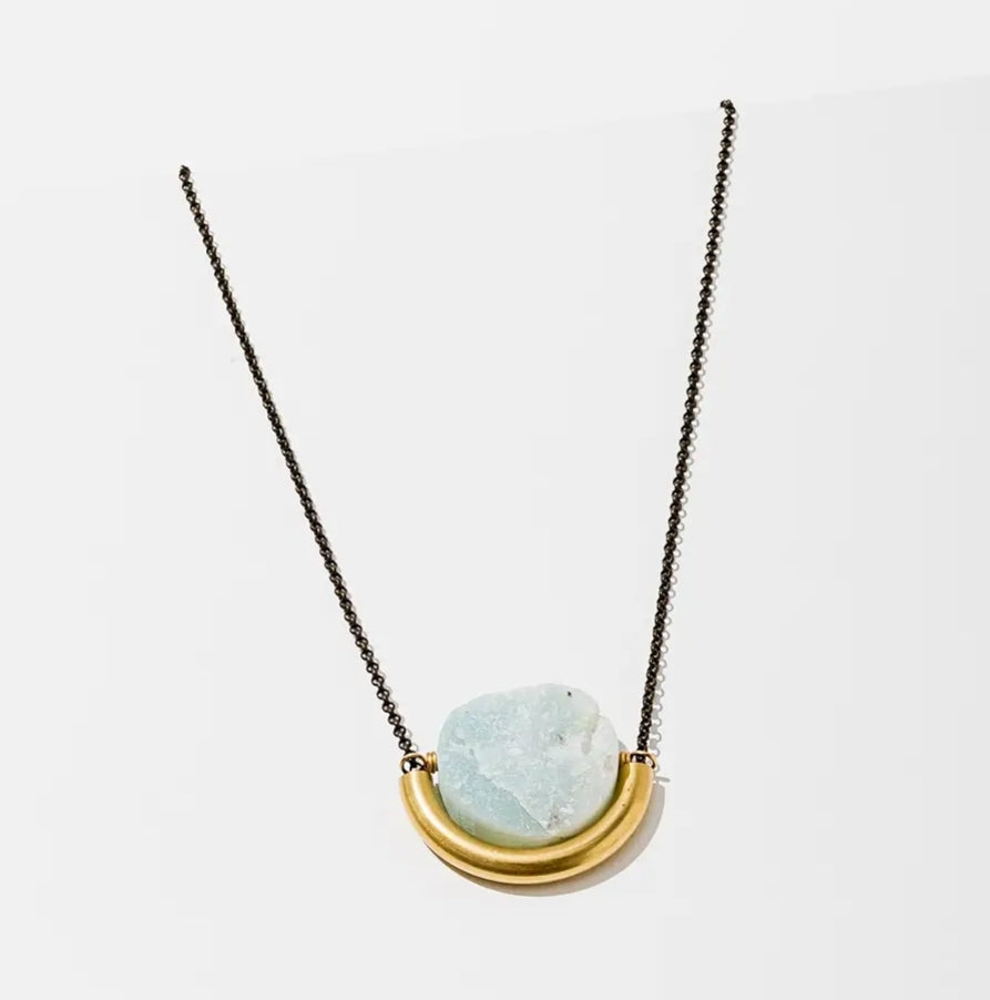 Sun and Moon Necklace Brass with Gem stone