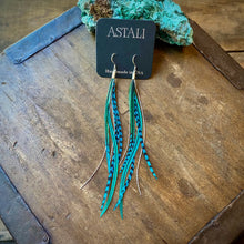 Mini Feather Earrings - Green & Turquoise Grizzly/Silver