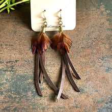 Tassel Earrings - Feather Mini Earrings - Chocolate  Leather & Pheasant Feathers