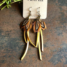 Tassel Earrings - Feather Mini Earrings - Gold Leather & Pheasant Feathers