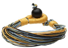 Multicolored Bracelet, Multi-Strands of Waxed Cotton and Painted Chinese Red Pine Tree Wood