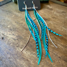 Mini Feather Earrings - Green & Turquoise Grizzly/Silver