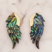 Carved Abalone Shell Wing Earrings .925 Sterling Silver Hook