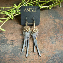 Feather Mini Earrings - Charcoal Leather & Pheasant Feathers