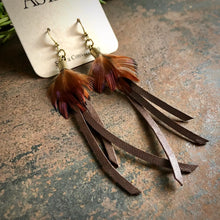 Tassel Earrings - Feather Mini Earrings - Chocolate  Leather & Pheasant Feathers