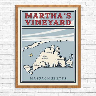 Martha's Vineyard Map on the Horizon - Print 11 x 14