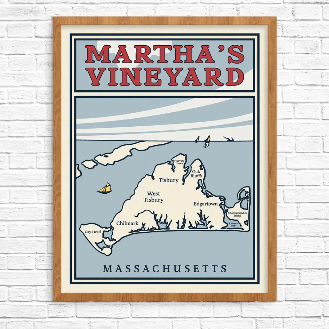 Martha's Vineyard Map on the Horizon - Print 11 x 14