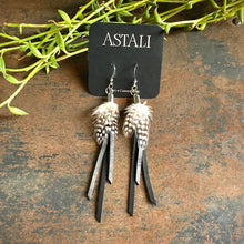 Feather Mini Earrings - Black Leather & Guinea Hen Feathers