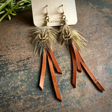 Feather Mini Earrings - Rust Leather & Pheasant Feathers