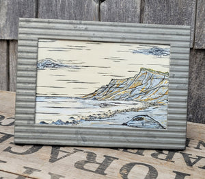Painting of the Gay Head Cliffs on buckskin by Ryan Derby