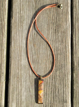 Gay Head Clay Jewelry Collection - Antique Bronze 10x50mm Long Rectangle Pendant with Leather Necklace and Lobster Clasp