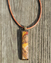 Gay Head Clay Jewelry Collection - Antique Bronze 10x50mm Long Rectangle Pendant with Leather Necklace and Lobster Clasp