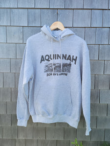 Aquinnah Hoodie - Heather Grey with Lighthouse and Cliffs - Bowen's Arrow