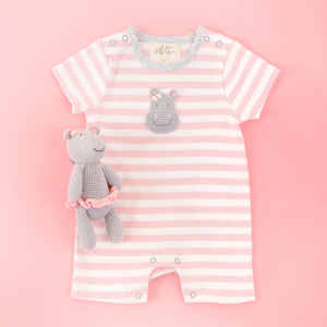 Babygro Romper with Crochet Hippo applique Short Sleeve