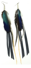 Ruby Feathers Earrings with beautiful feathers and Leather Fringe - Medium