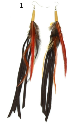Ruby Feathers Earrings with beautiful feathers and Leather Fringe - Medium